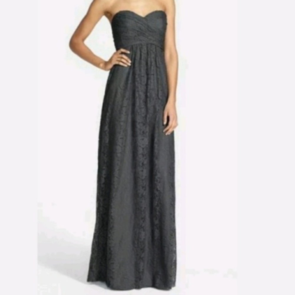 Amsale Pewter Gray Lace Sweetheart Gown 6